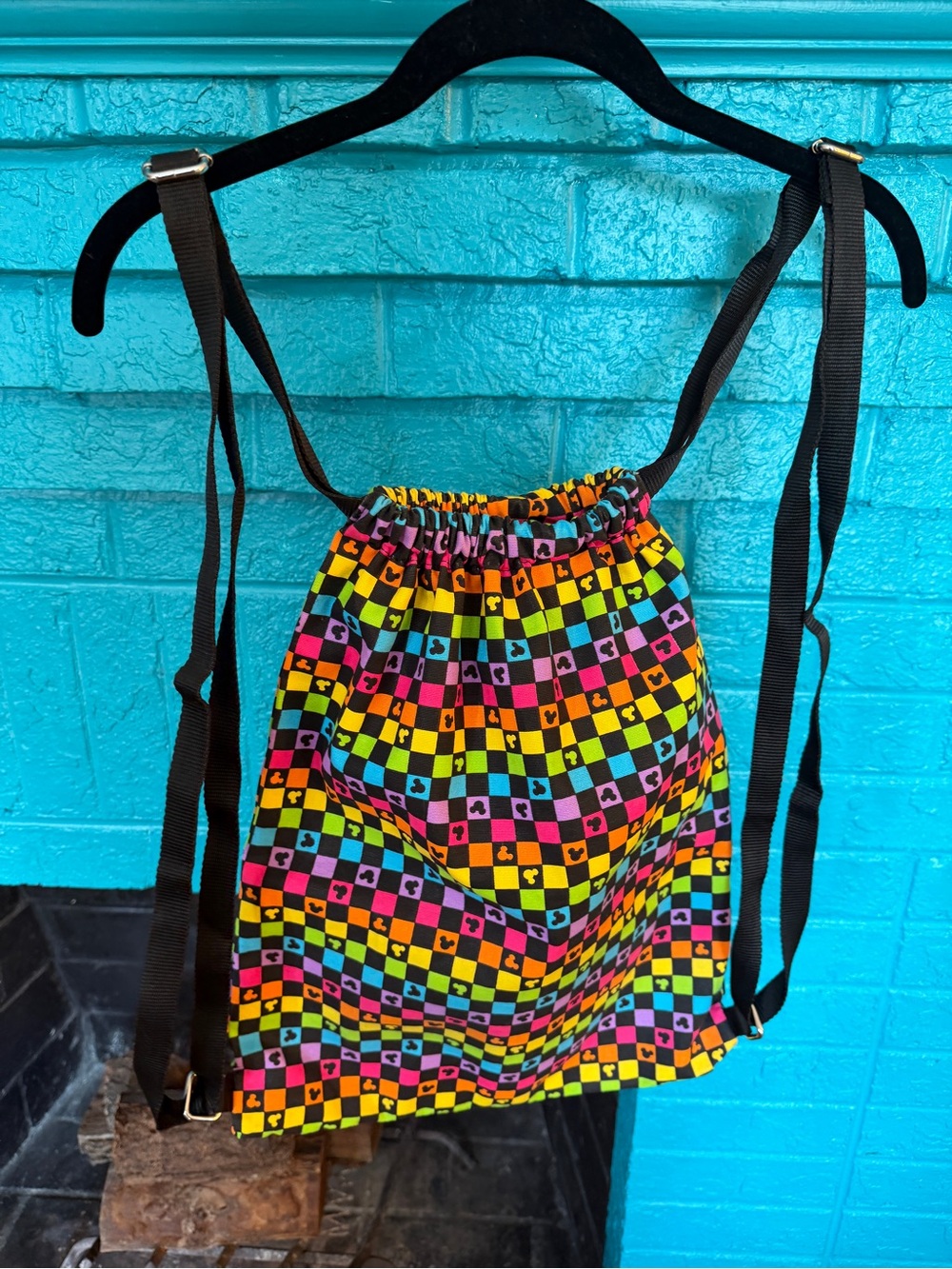 Disney Neon Checkerboard Drawstring Bag in Multi Colors - Picture 5 of 6